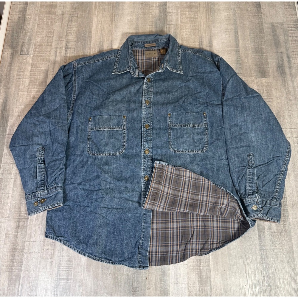 Vtg St Johns Bay Mens XL Flannel Lined Denim Shirt Barn Chore L/S Button Up